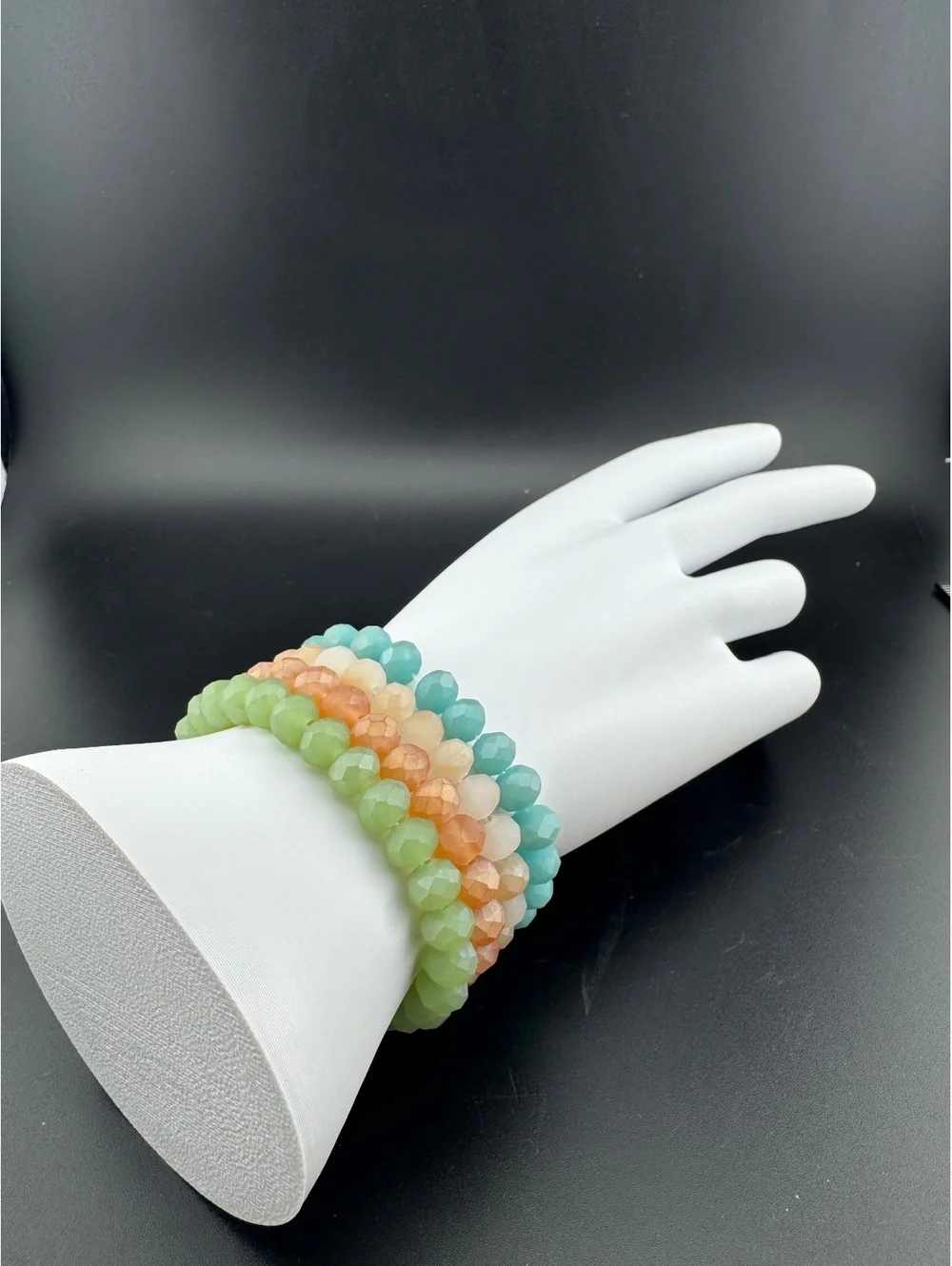 Set of Four Faceted Beaded Stretch Bracelets in Pastel Tones